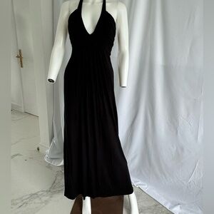 Deep V Halter Black flowy maxi dress